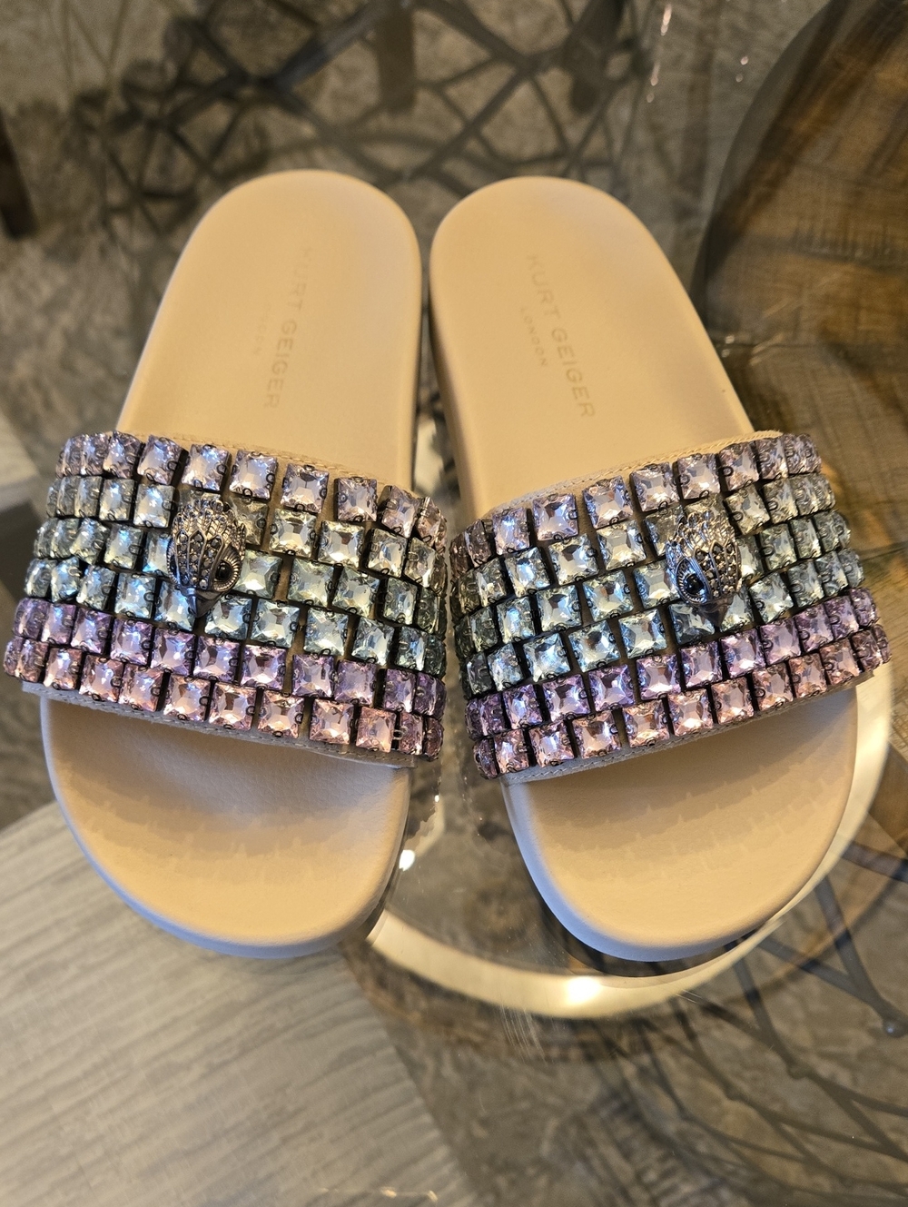 Kurt Geiger Pastel Crystal Overly Embellished Padded Slide Mules